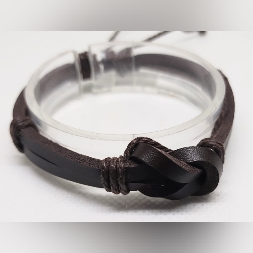 Men's Bracelet Leather Knotted Brown New f39